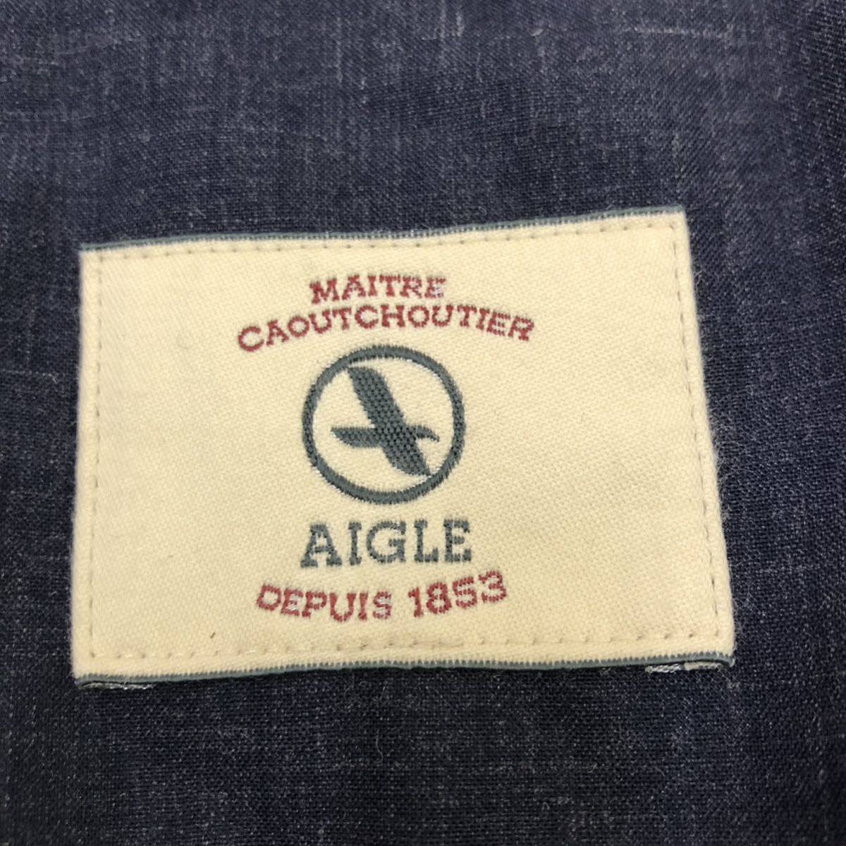 ※B354-1 AIGLE エーグル ダウン 85% ウールミックス ロング ダウンジャケット 2way アウター 上着 羽織り 長袖 ネイビー系 レディース 40_画像10