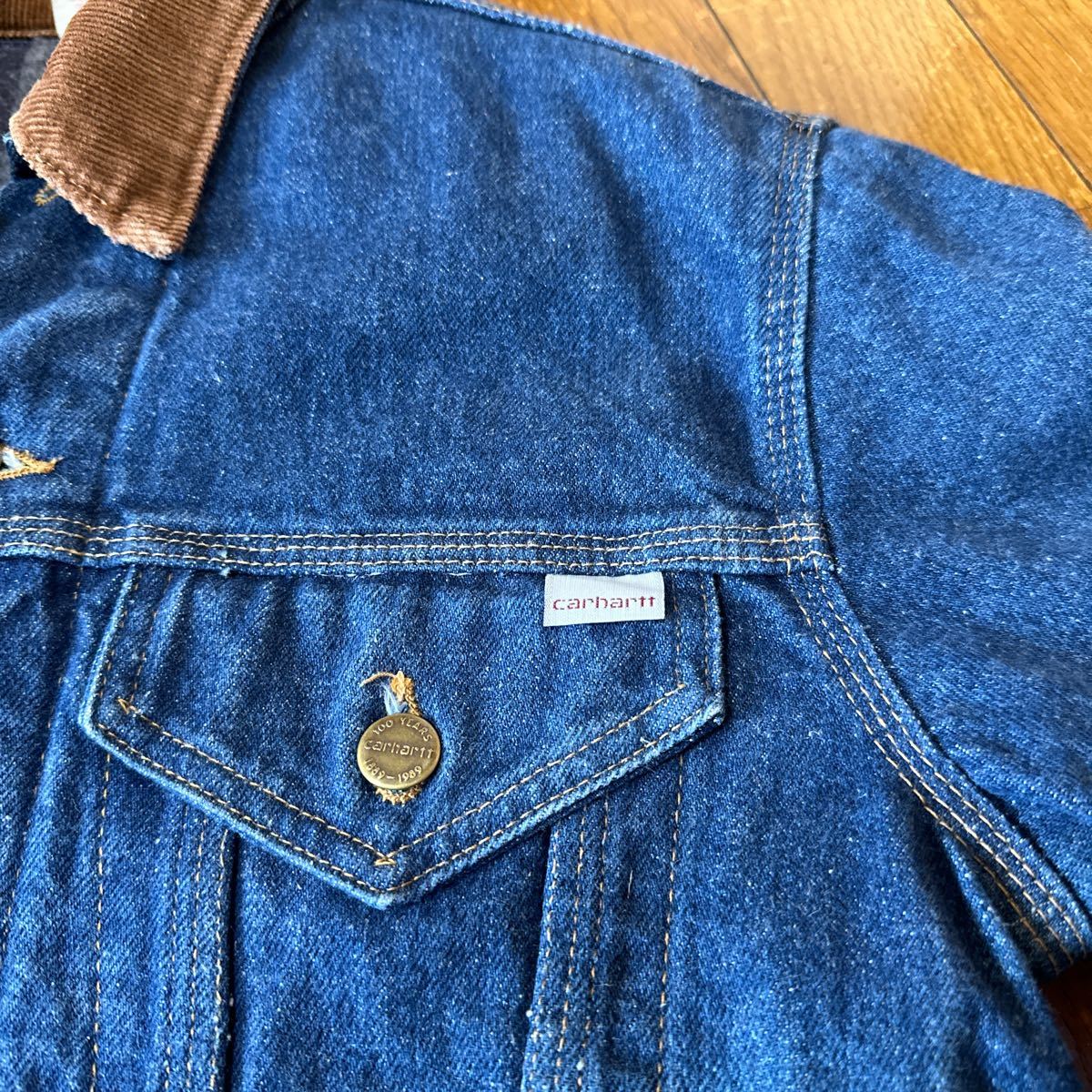 美品carharttヴィンテージデニムジャケットジージャン貴重廃盤旧タグトラッカーDENIM38サイズカウボーイ希少MADEINUSA製アメリカ製ライナー_画像5