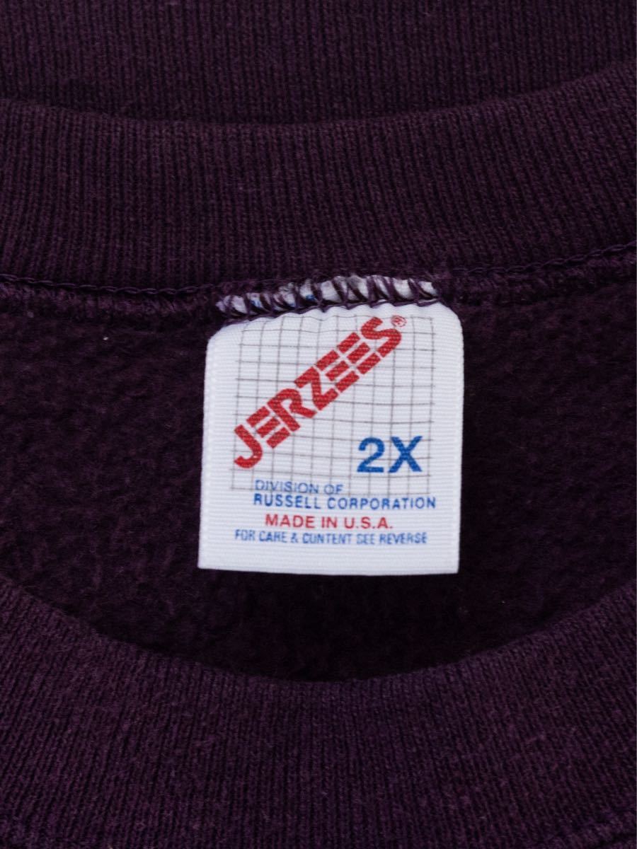 【USA製】90s jerzees 2XL 無地 スウェット ヴィンテージ トレーナー アメリカ製 パープル 紫 fruit of the loom hanes_画像4