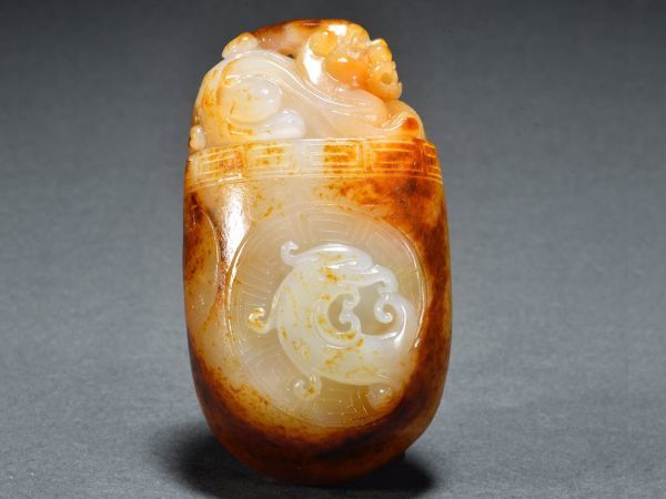 「時代物 和田玉 子料彫り 瑞獣原石彫件」極細工 賞物 中国古美術 旧蔵出