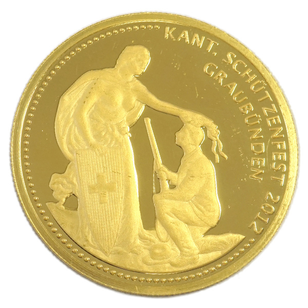中古A/美品 スイス 現代射撃祭記念 純金 コイン 500フラン金貨 2012年 グラウビュンデン 24金 K24 硬貨 貨幣 20417078_画像1