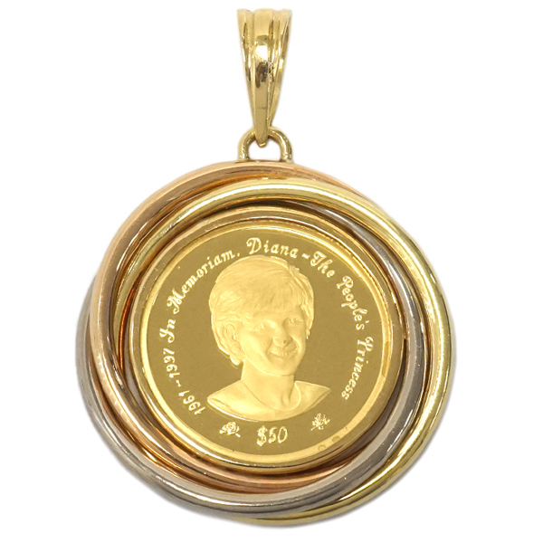 中古A/美品 ペンダントトップ 純金コイン プリンセス ダイアナ ニウエ発行 1/10オンス 1/10oz 1997年 純金 K24 コイン:K24/枠:K18