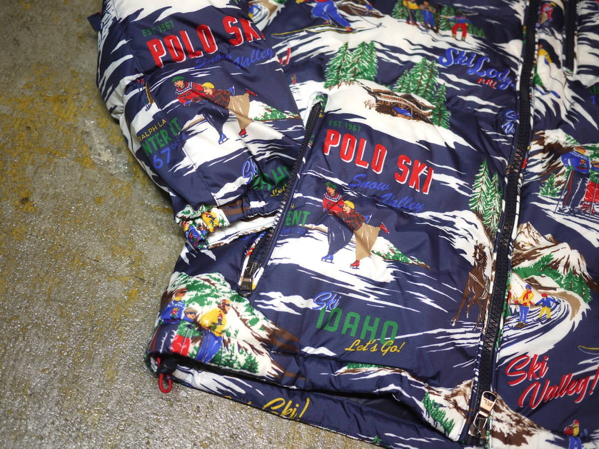 海外限定 新品 約7万 XL/ポロ ラルフローレン スキープリント ウォーターリパレント ダウン 撥水 POLO Ralph Lauren Ski Printed Down_画像3