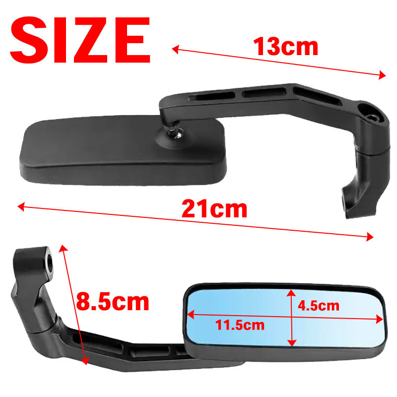 バイク ミラー スクエア 型 汎用 原付 左右セット 10mm 8mm 逆ネジ 正ネジ 反射防止 ブルー バックミラー アルミ製 ホリゾンタル ブラック_画像5