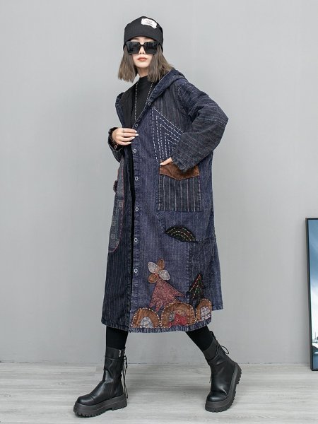 lg フードコート 2重構成 チュニック 襤褸 アンティーク風 洋服ミックス ロマンファッション ポップ パッチ レトロ_画像3