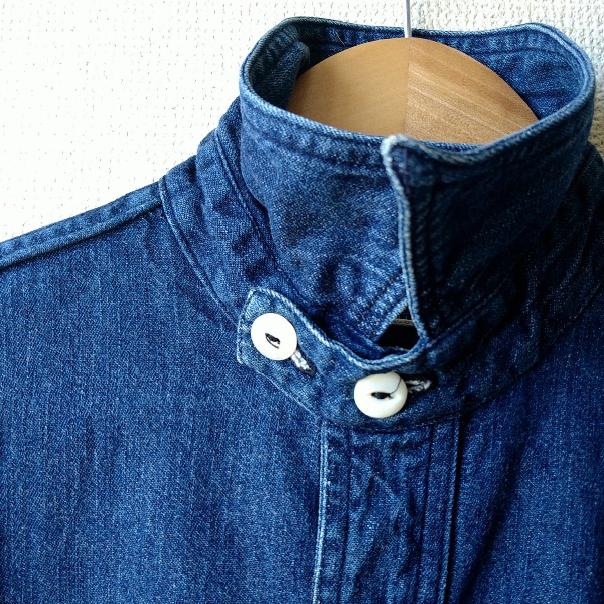 90s POST OVERALLS デニム プルオーバー ワークシャツ USA製 アメリカ製 チンスト ガチャポケ マチ付き ヴィンテージ調 カバーオール_画像4