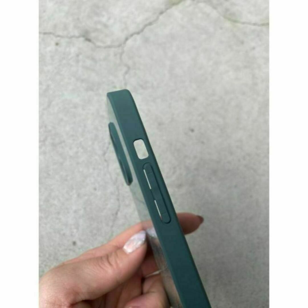 iPhone13pro シリコンケース カバー ロゴ ダークグリーン 艶 韓国