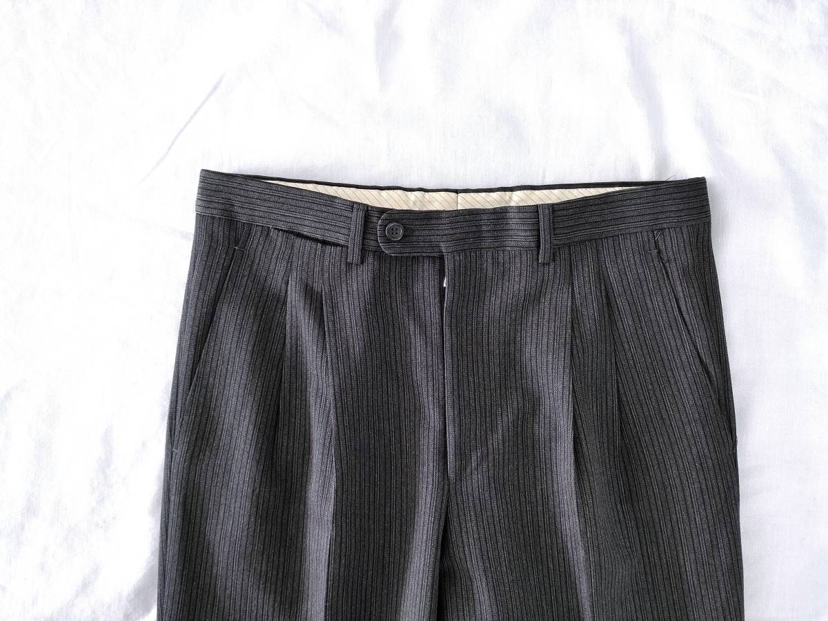 美品 70s80s Ermenegildo Zegna グレーストライプ◎ 2タック ワイド イタリア製 ウール100% ブラック Euro Vintage Archive バギー 60s90sの画像7