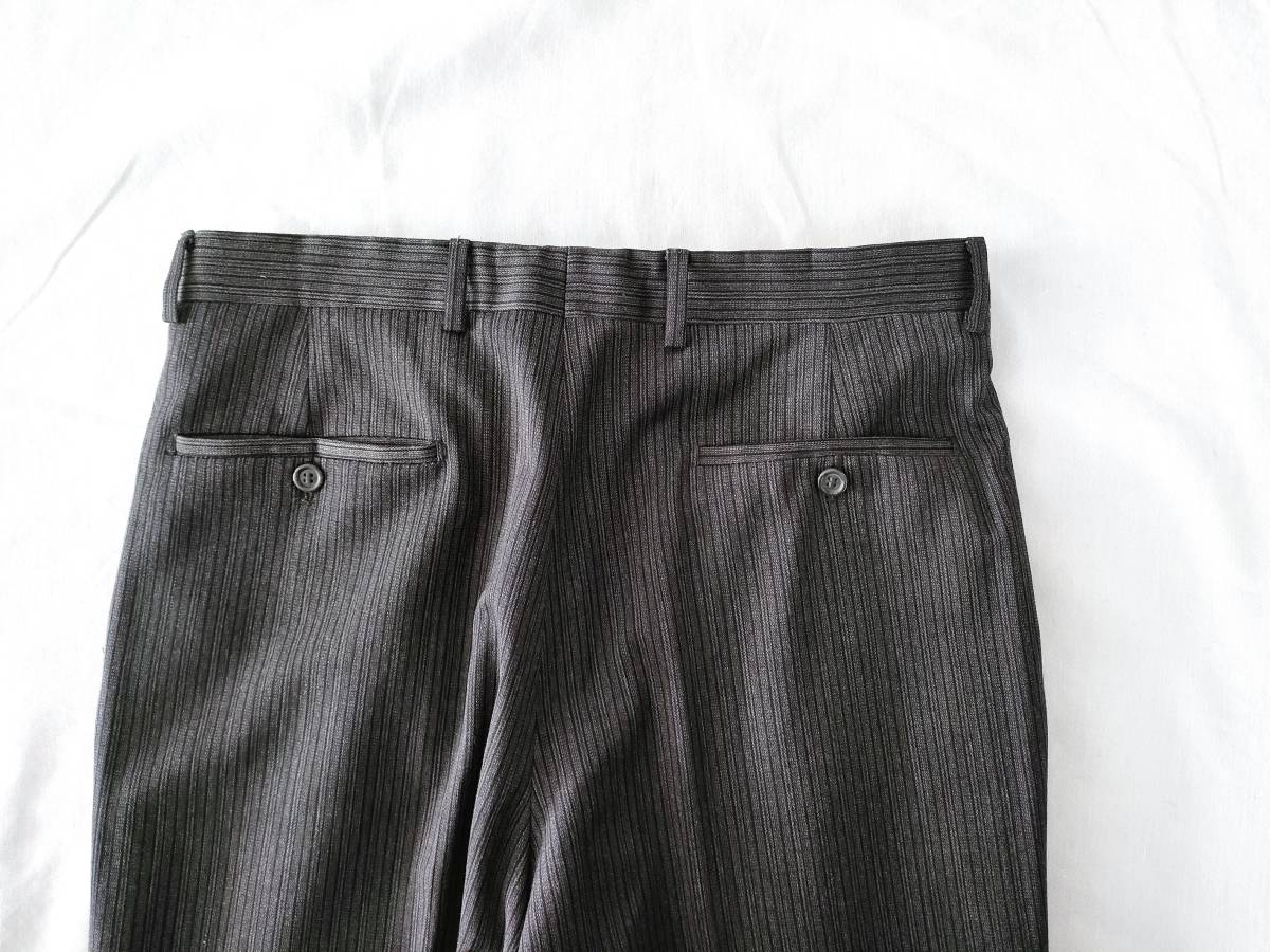 美品 70s80s Ermenegildo Zegna グレーストライプ◎ 2タック ワイド イタリア製 ウール100% ブラック Euro Vintage Archive バギー 60s90sの画像5