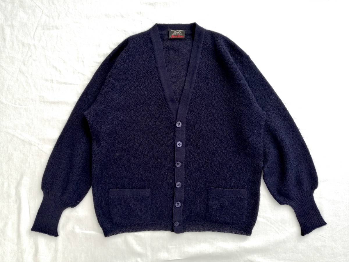  mint 50s60s England made alpaca 100% Alan Paine* Lord\'s special order cardigan navy knitted Britain UK Euro Vintagemo hair super rare 