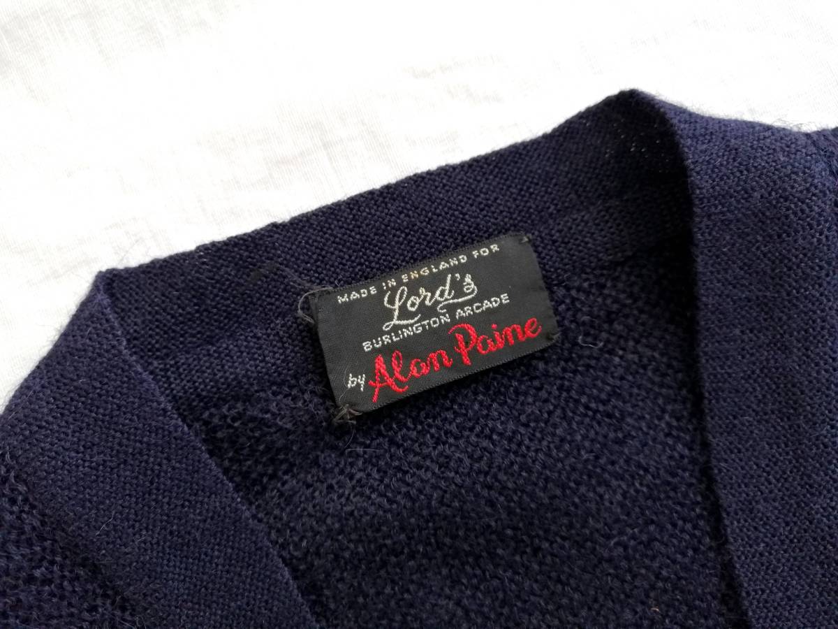  mint 50s60s England made alpaca 100% Alan Paine* Lord\'s special order cardigan navy knitted Britain UK Euro Vintagemo hair super rare 