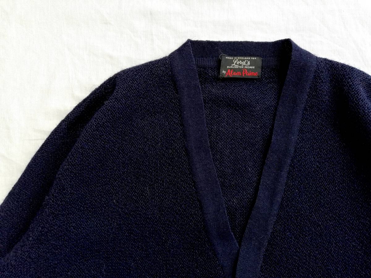  mint 50s60s England made alpaca 100% Alan Paine* Lord\'s special order cardigan navy knitted Britain UK Euro Vintagemo hair super rare 