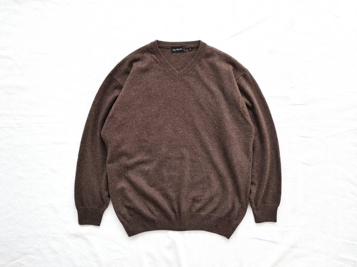 90s00s Euro Vintage カシミヤ100% イタリア製 浅Vネック◎ ブラウン 丸首 Italy L 48~50 ニット カーディガン Euro Vintage 60s70s80s