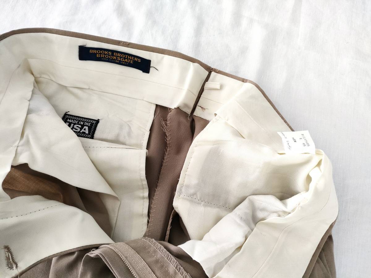 80s90s Vintage Brooks Brothers 2 tuck шерсть широкий Buggy двойной брюки chino хаки Brown американский производства USA производства Euro 60s70s