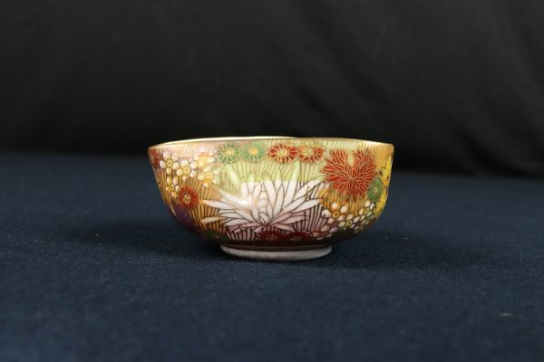 4275■ 九谷焼 章山造 共箱 金彩色絵花詰茶器セット 茶道具 煎茶道具_画像8