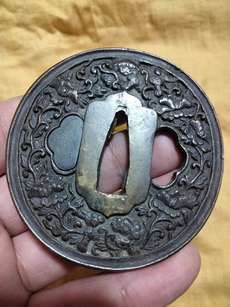 銅鍔　鐔　(南蛮　群龍獅子牡丹の図)　江戸時代_画像6