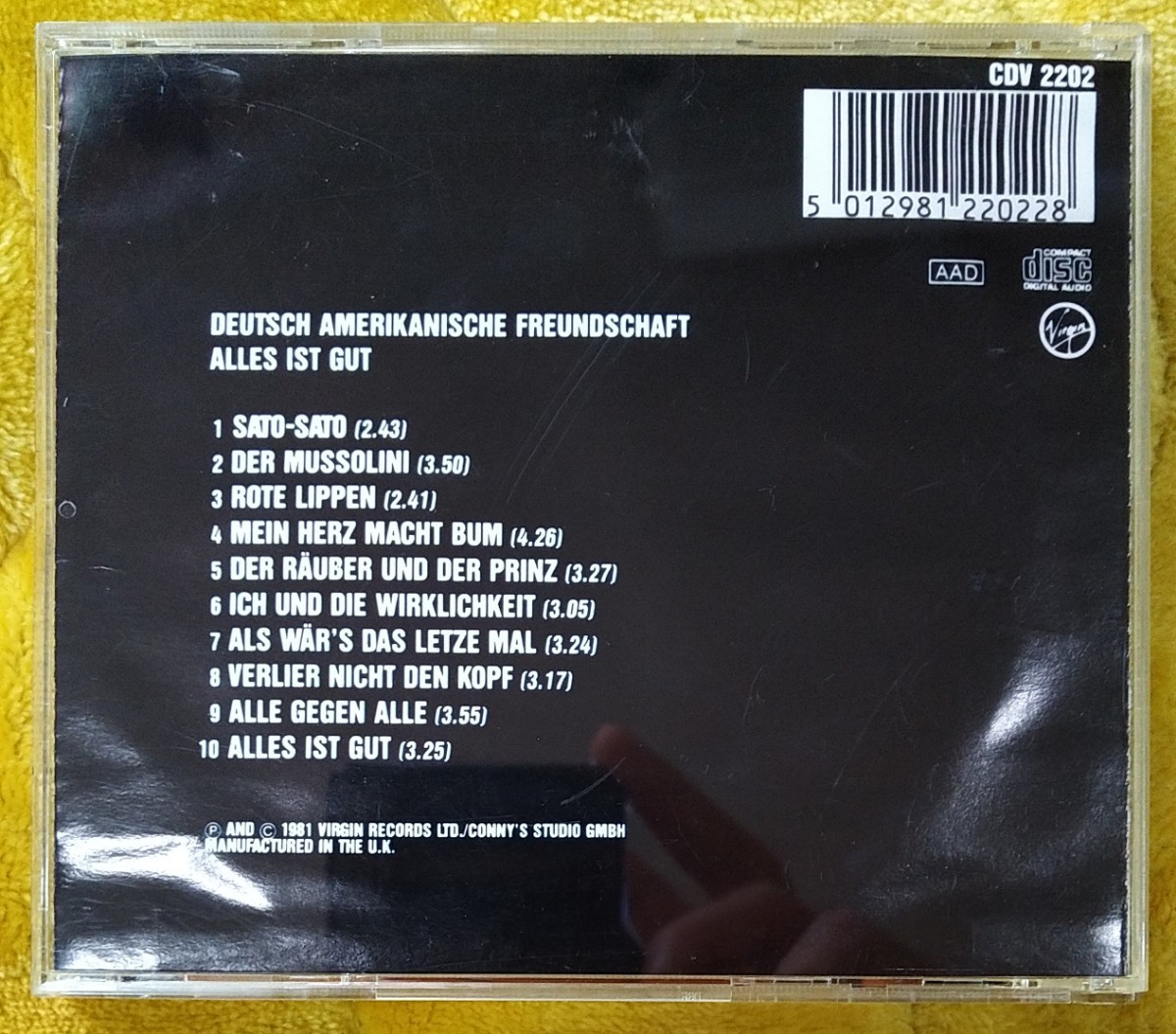 DAF Deutsch Amerikanische Freundschaft alles ist gut 旧規格輸入盤中古CD D.A.F. 独米友好協会 conny plank CDV2202の画像2