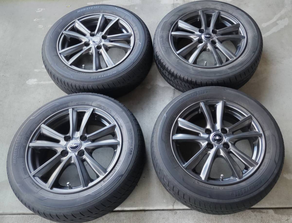 タイヤ&アルミホイール4本セット 175/65R15 15x5.5J+42 PCD100 4H / 2019年製 mobisys 500e 五分山/ weds NIRVANA NV 【中古】_画像1