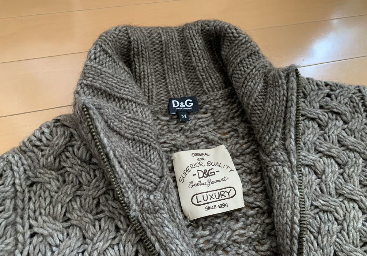 ドルチェ&ガッバーナ D&G LUXURY ALPACA ブランドロゴ付き イントレチャート デザイン ジップアップ リブニットジャケットブルゾンセーター_画像3