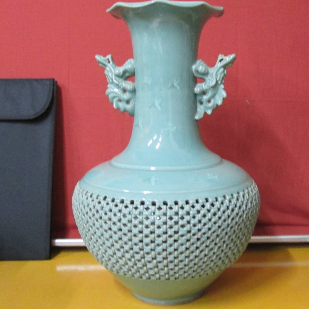 大人気新品 韓国青磁 特大花瓶 恩明 高さ55cm 花瓶 壺 青磁 - www