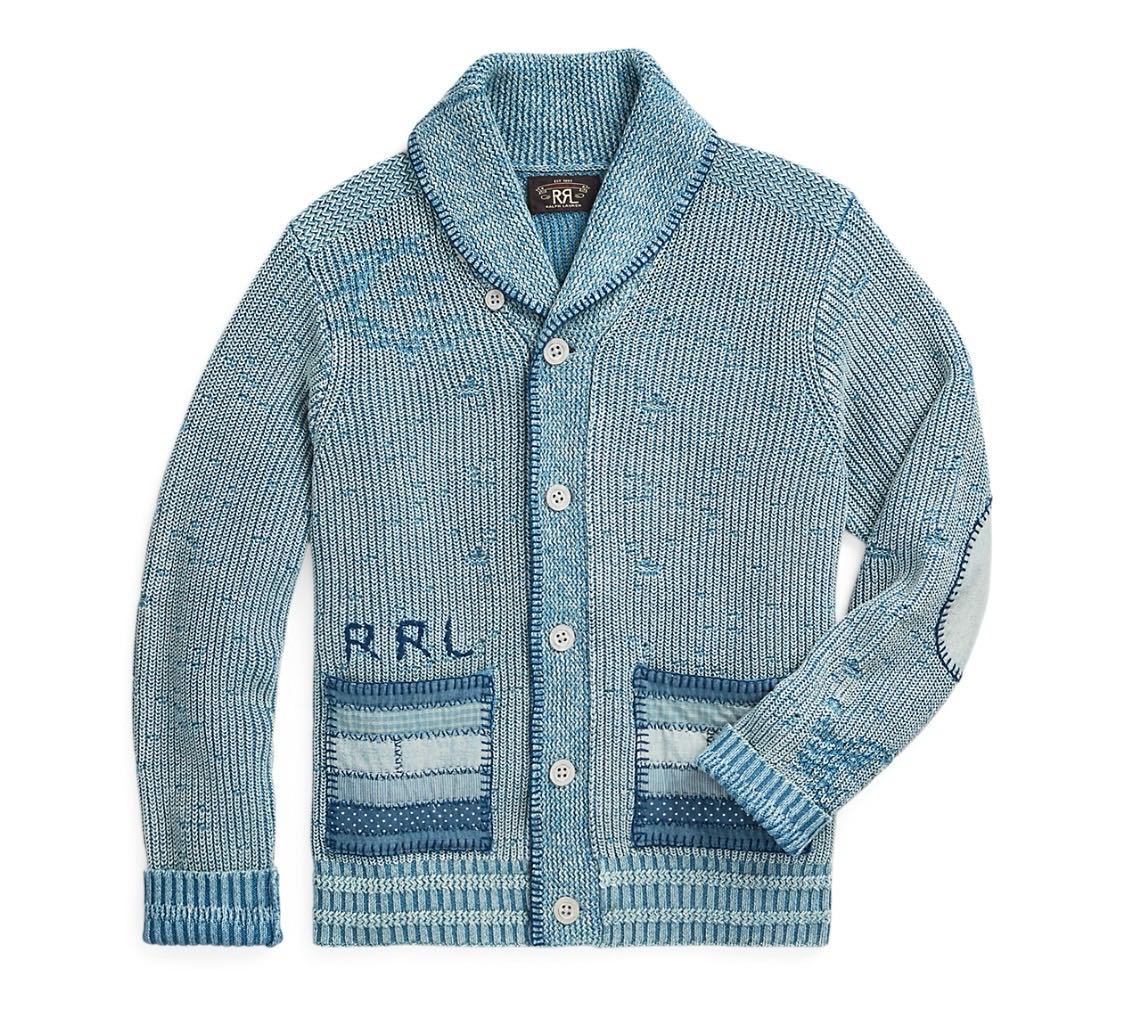 新品未使用ダブルアールエル フラッグパッチワークコットンブレンドショールカラーニットMサイズ RRL Ralph Lauren ラルフローレン の画像1