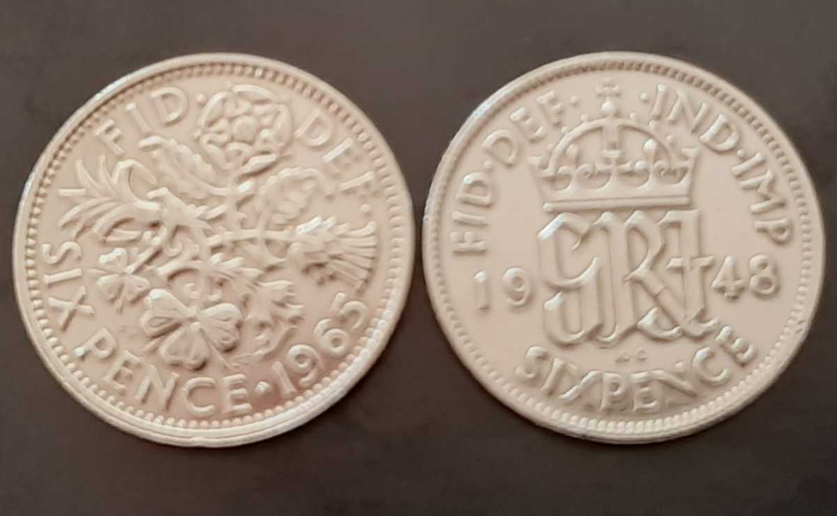 幸せのシックスペンス 2種類 イギリス ラッキー6ペンス 英国コイン 美品です 本物 19.5mm 2.8gram エリザベス女王&ジョージVI_画像2