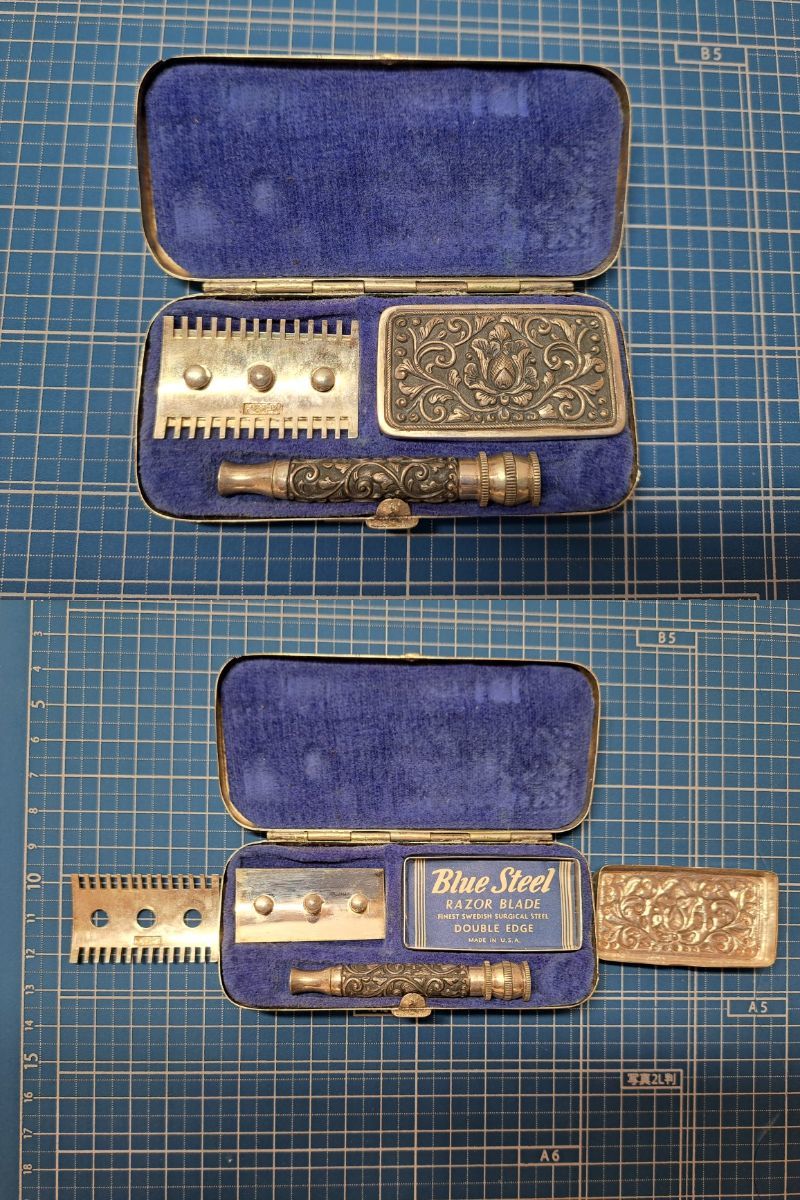 ジャワ ジャカルタ 小物 まとめ ケース 細工 べっ甲柄 DIY 戦争 戦時中 Blue Steel RAZOR BLADE_画像8