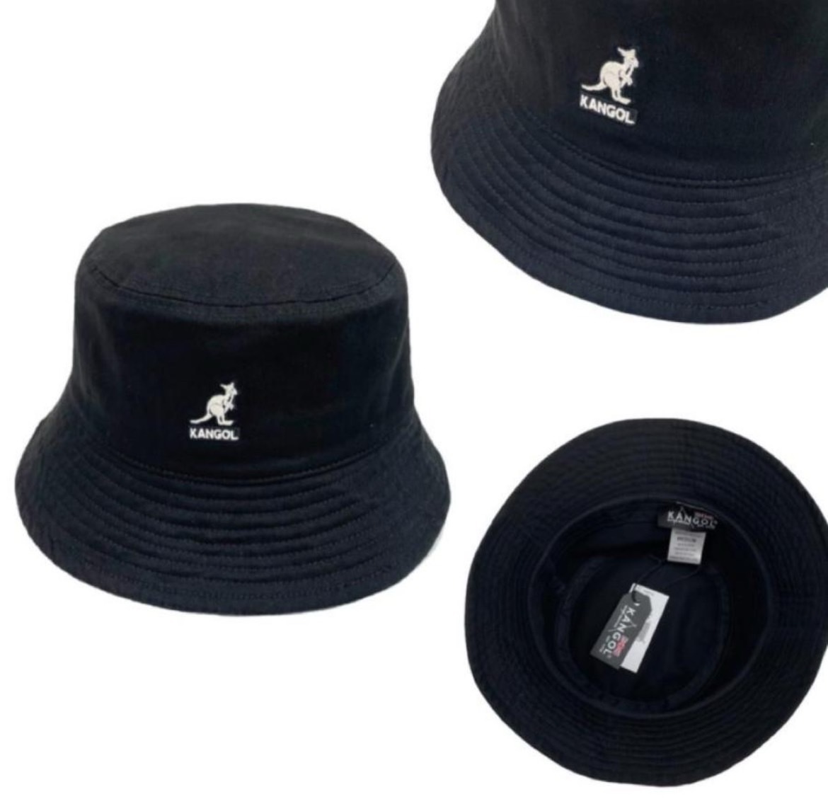 カンゴール バケットハット 帽子 K4224HT ウォッシュド ブラック Sサイズ 刺繍ロゴ オールシーズン KANGOL WASHED BUCKET HAT 新品_画像2