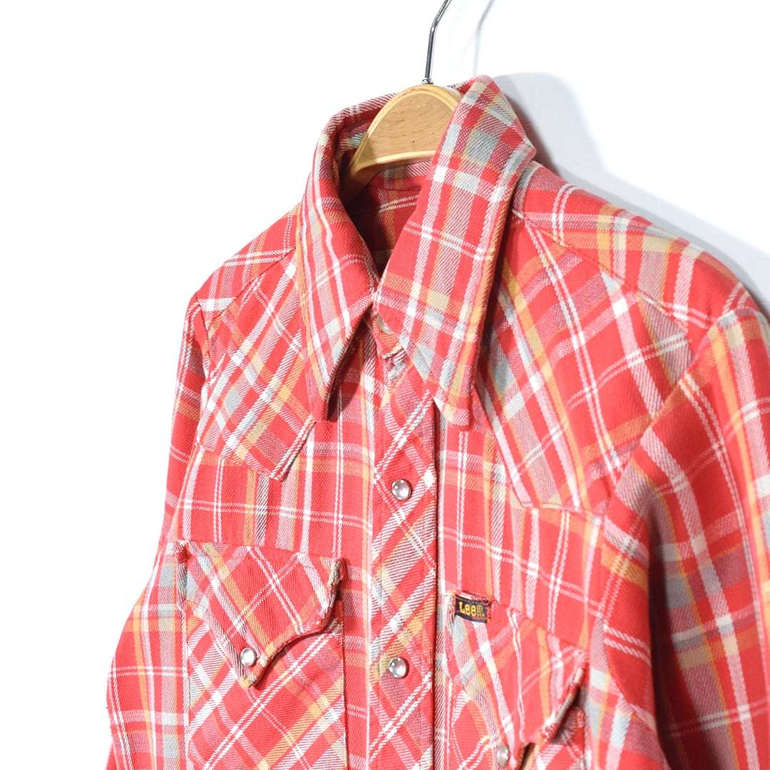 【送料無料】70s リー USA製 ヴィンテージフランネルシャツ 赤チェック ウエスタンシャツ Lee サイズS相当 古着 @CA1300_画像3