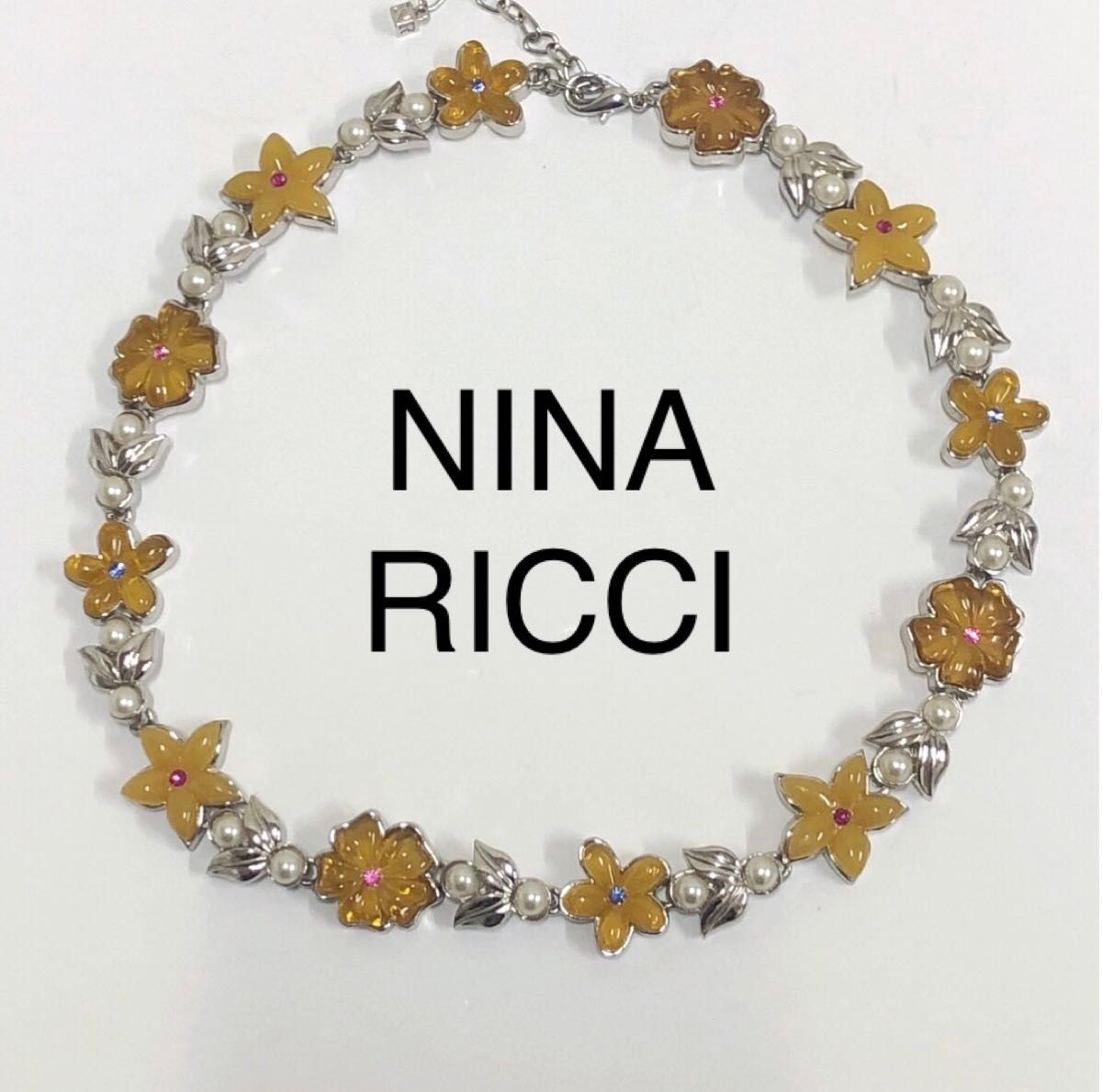 希少 NINA RICCI ニナリッチ ネックレス 花 パール フラワーモチーフ ヴィンテージネックレス ビンテージネックレス