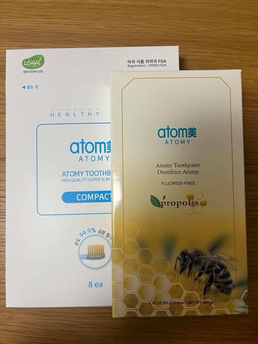 アトミ Atomy Atom美　コンパクト歯ブラシ　8本セットと歯磨き粉50g
