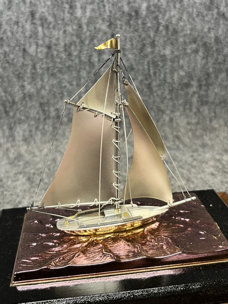 銀製 ヨット 置物 SILVER950 シルバー刻印 オブジェ 帆船 インテリア ガラスケース _画像6