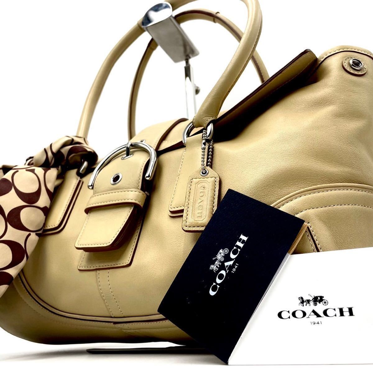 1円 【超高級品・定価8万】COACH コーチ トートショルダーバッグ ワンショルダー ハンドバッグ 大容量 レザー ベージュ レディース メンズ_画像1