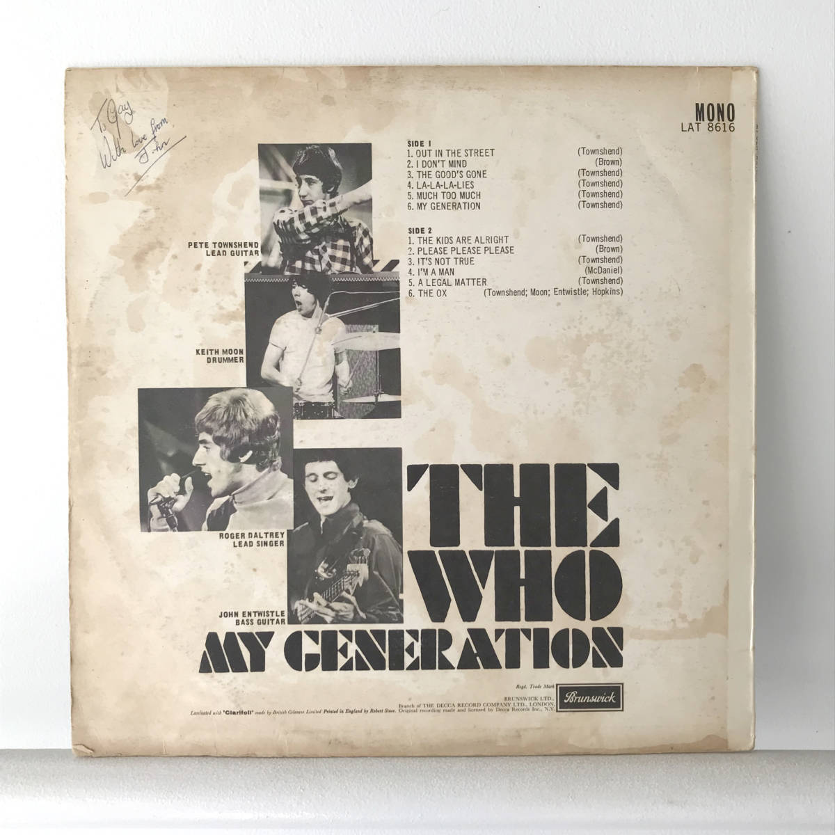 UK-Brunswickオリジナル初版MONO・黒銀文字/Mat:2B/2B(1B:1C)「THE WHO/MY GENERATION」ザ・フー/マイ・ジェネレイション