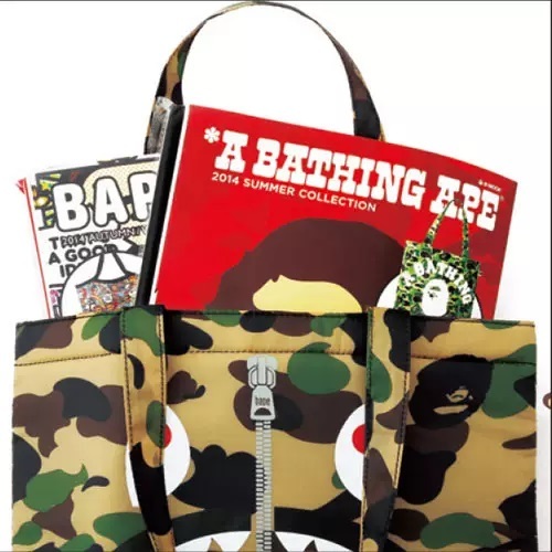 ★１０個出品★BAPE◆A BATHING APE／迷彩カモ◆ア ベイシング エイプ◆シャーク◆CAMO柄／クッショントート／サメ／トートバッグ／付録_画像3