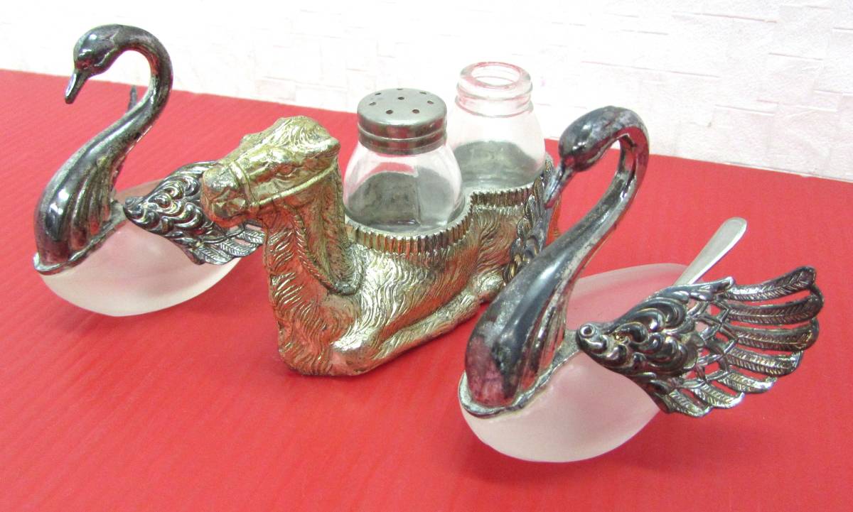  retro seasoning container swan s one / camel spice inserting / glass vessel 18-8 made of stainless steel lack of with defect 3 point set 