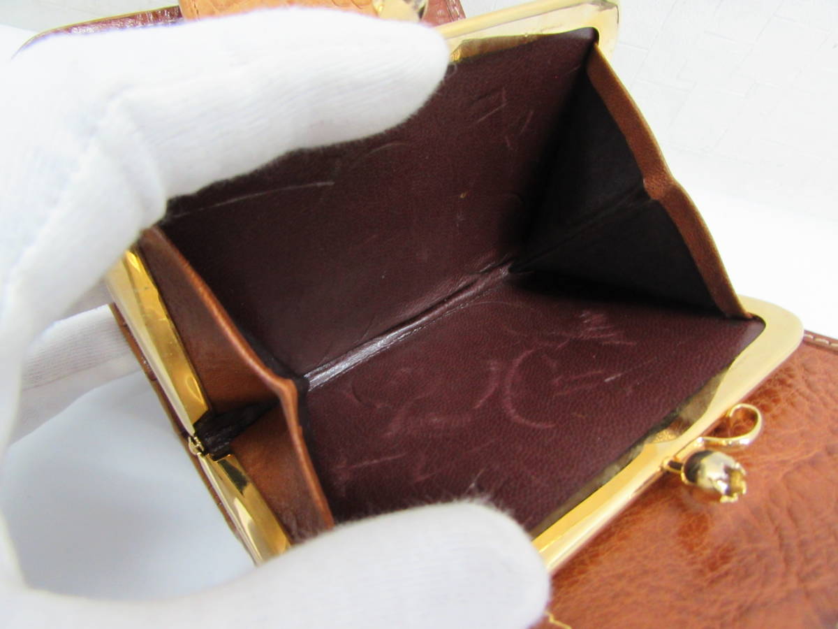良品 KAIYO クロコダイル 本革レザー 二つ折り財布 ワニ革 がま口 11cm_画像8
