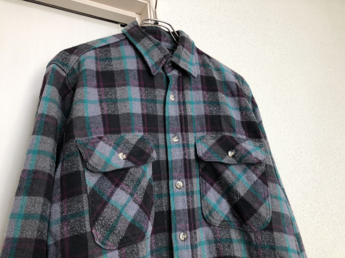 80s ヴィンテージMADE IN USA アメリカ製Northeast Outfittersグレーチェックヘビーネルシャツ ヘビネルsize M_画像6
