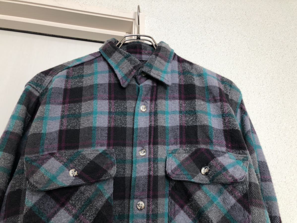 80s ヴィンテージMADE IN USA アメリカ製Northeast Outfittersグレーチェックヘビーネルシャツ ヘビネルsize M_画像9