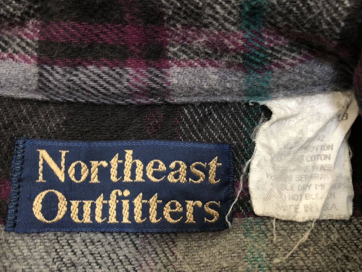 80s ヴィンテージMADE IN USA アメリカ製Northeast Outfittersグレーチェックヘビーネルシャツ ヘビネルsize M_画像2