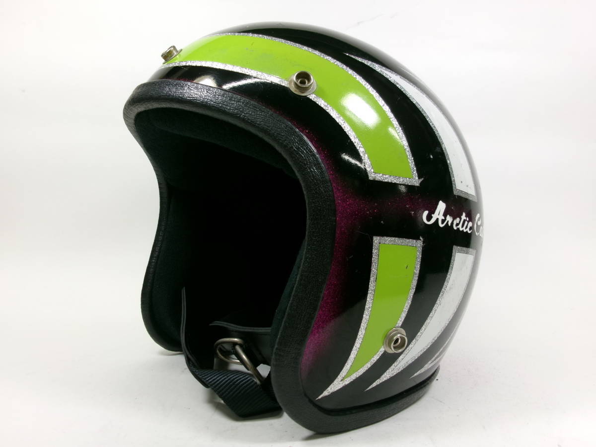 CROWN社製 70s ARCTIC CAT ジェットヘルメット 目深加工済み ★ 60年代 BELL 500TX フルマー AF20 AF40 BELL 500TX ナックル パン ショベル