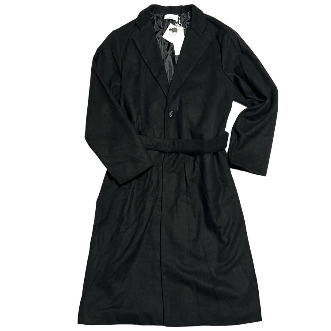 未使用タグ付き ロングコート チェスターコート Lサイズ ベルト付き 黒