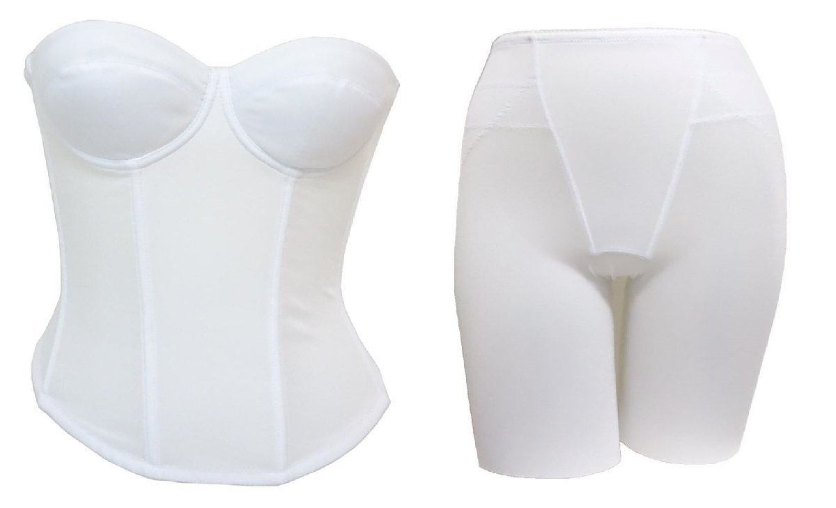 C70*L белый свадебное белье бюстье & длинный пояс (2 позиций комплект ) новый товар 