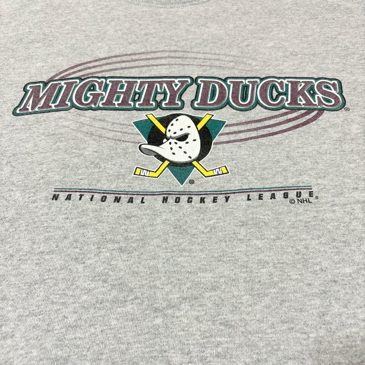 90s LOGO NHL MightyDucks of Anaheim マイティダックス・オブ・アナハイム プリント スウェット トレーナー M USA古着 アメリカ古着_画像5