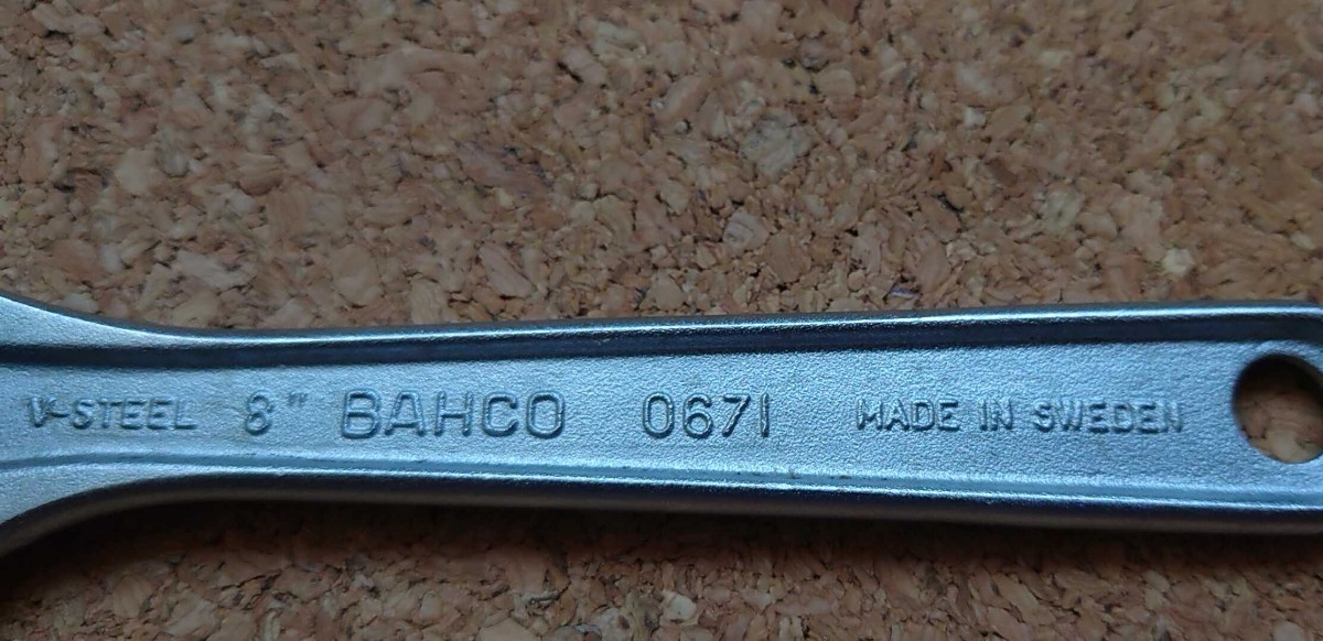 BAHCO 0671 アジャスタブルレンチ シルバー 8” スウェーデン製 比較的良好 オールド 希少モデル モンキーレンチ バーコ_画像3