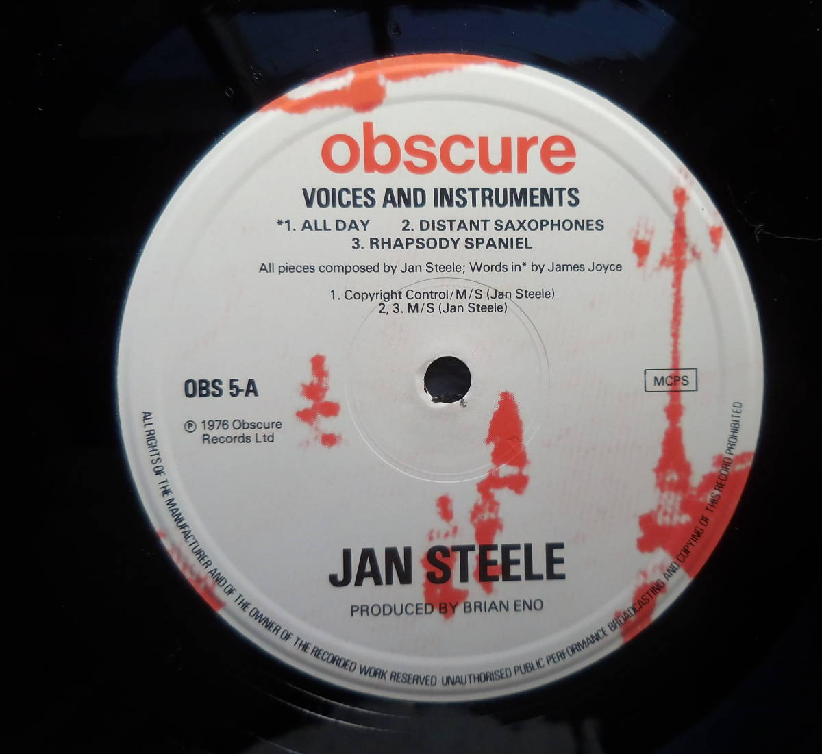 JAN STEELE / JOHN CAGE／VOICES AND INSTRUMENTS　ENOイーノ関連 OBSCURE OBS 5　1976英国オリジナル美盤 A1/B1_画像3