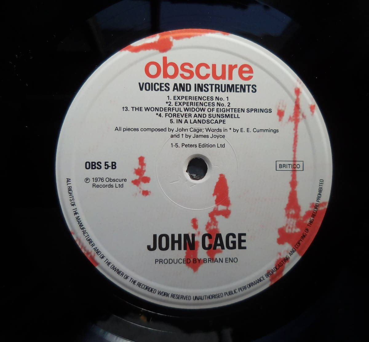 JAN STEELE / JOHN CAGE／VOICES AND INSTRUMENTS　ENOイーノ関連 OBSCURE OBS 5　1976英国オリジナル美盤 A1/B1_画像2