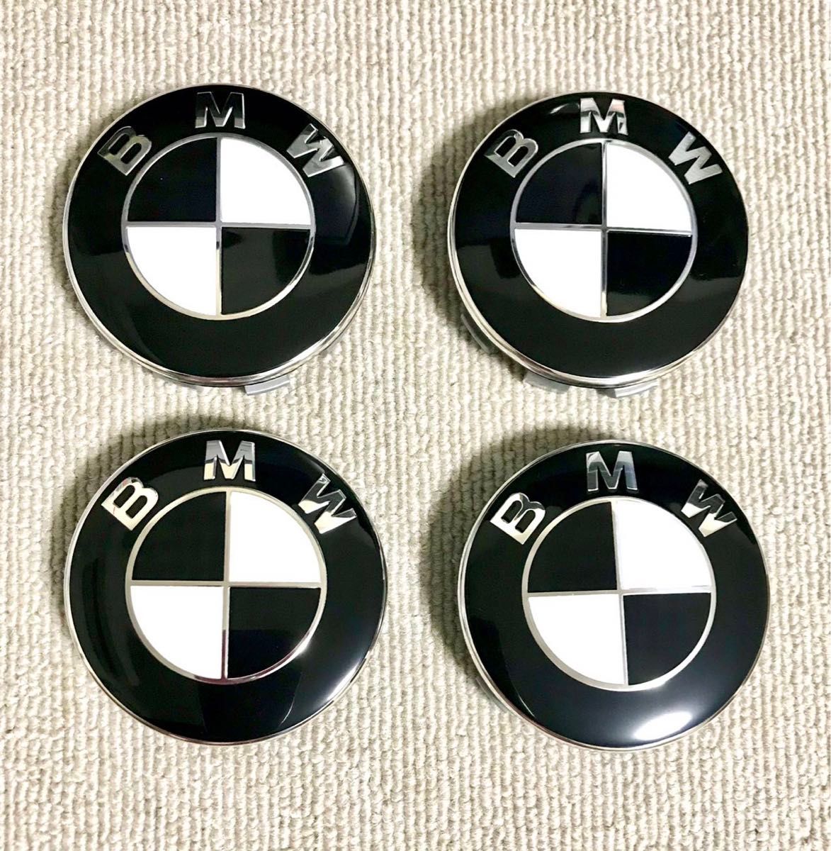 BMW ホイールセンターキャップ　ハブキャップ　ブラック　ホワイト　68mm 4個セット 黒白