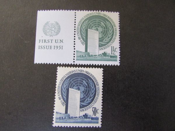 国連①　普通切手；国連本部ビル　2種完　1951_画像1