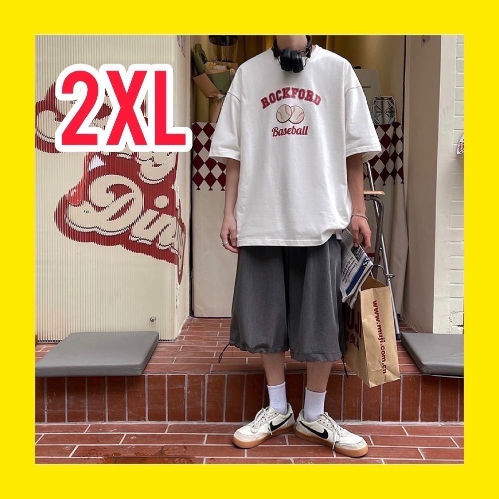 メンズTシャツ 半袖　オーバーサイズ　XXL ベースボールTシャツ　ホワイト　